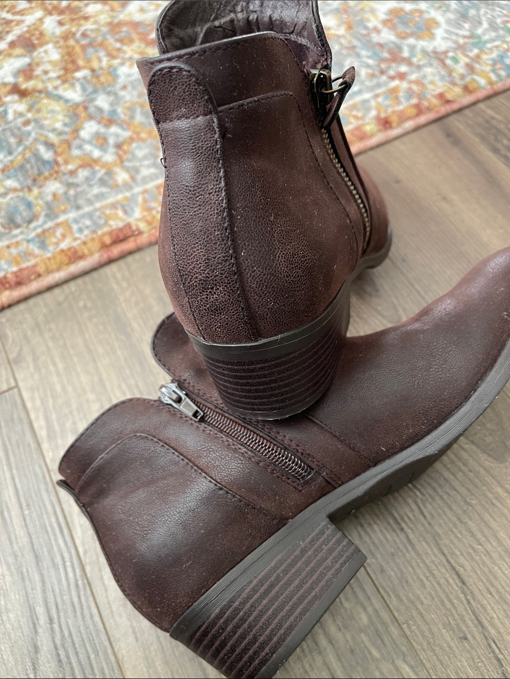 MIA Women's Dark Brown Suede Ankle Booties with Side Zipper